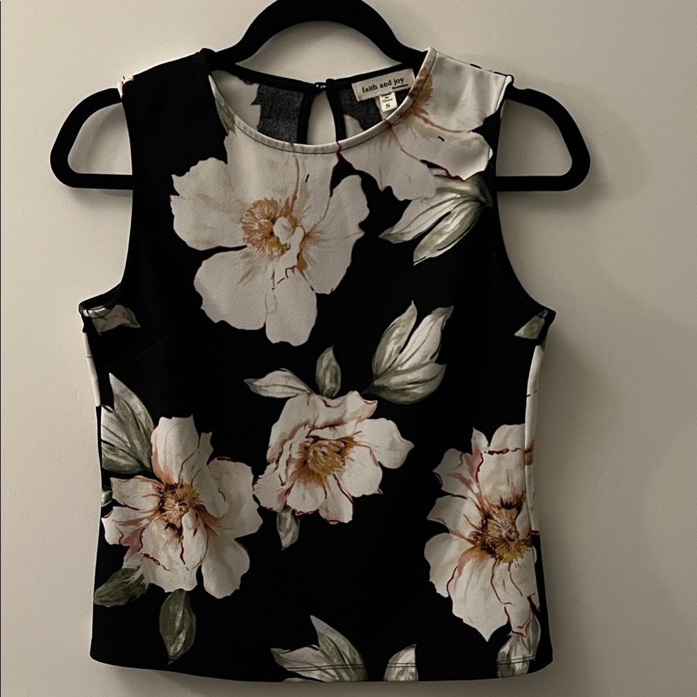 Monteau Black Floral Sleeveless Blouse